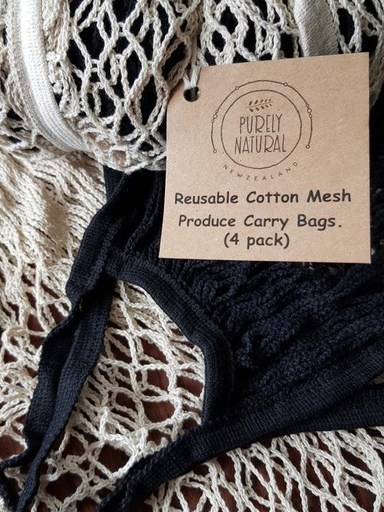 Cotton Mesh Carry bag Black 4 Pack