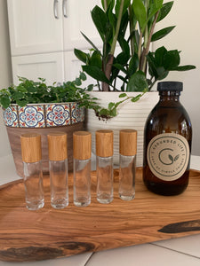 Clear Roller Bottles with Bamboo Accents - 10mls