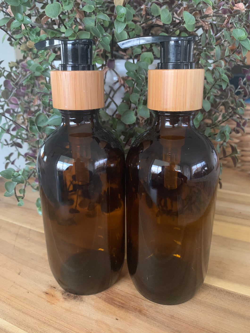Amber 200ml Bamboo Pump Bottle x 2