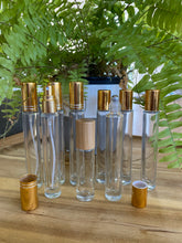 Load image into Gallery viewer, Clear Tall 10ml Mist bottles with Gold Cap