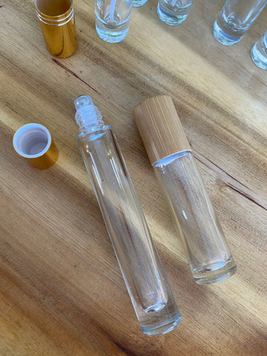 Clear Tall 10ml Roller bottles with Gold Cap