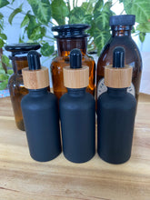 Load image into Gallery viewer, Matte Black Bamboo Dropper Bottles 3 Pack