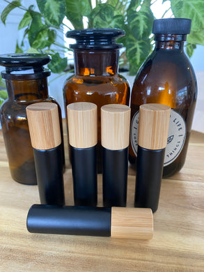 10ml Matte Black Roller Bottle with Bamboo Lid